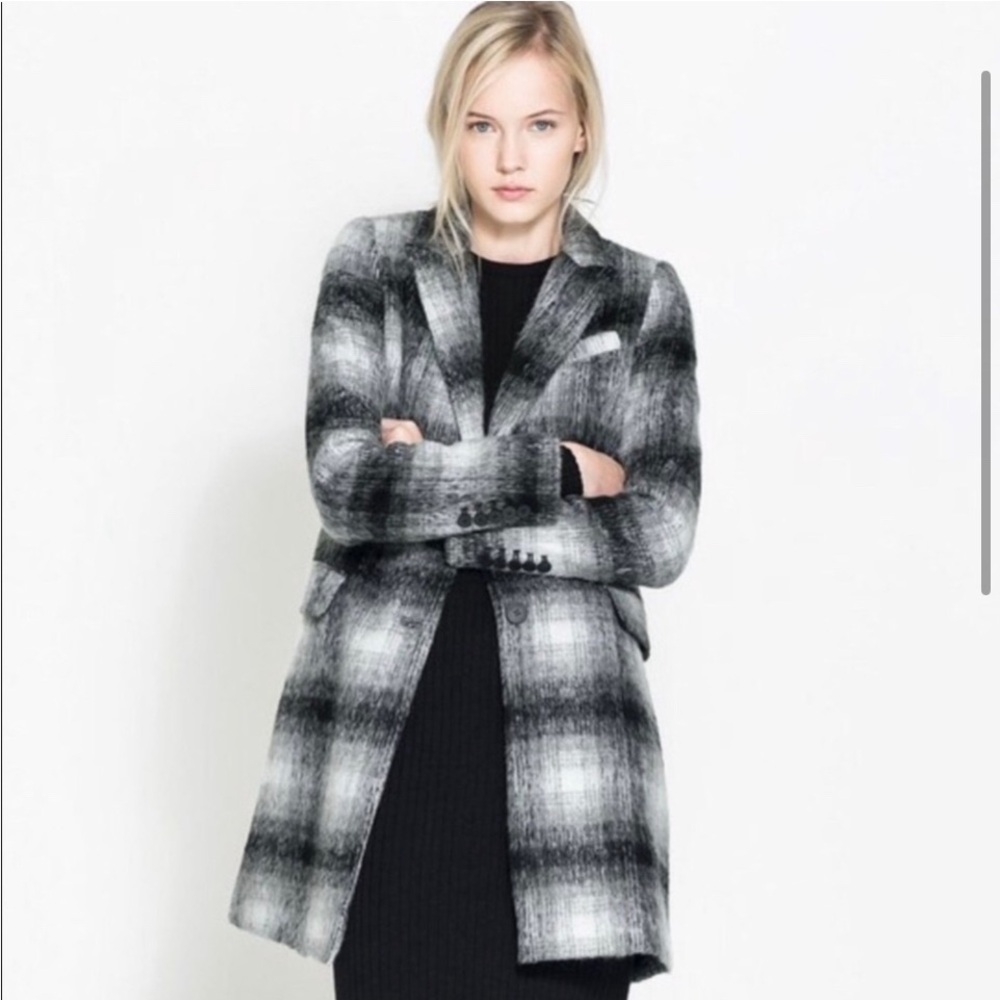 Zara Plaid Peacoat Car Coat M